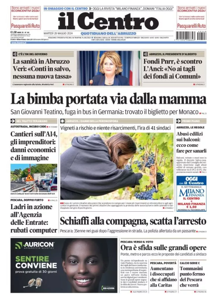 Prima-pagina-il centro-oggi-edizione-del-2024-05-28